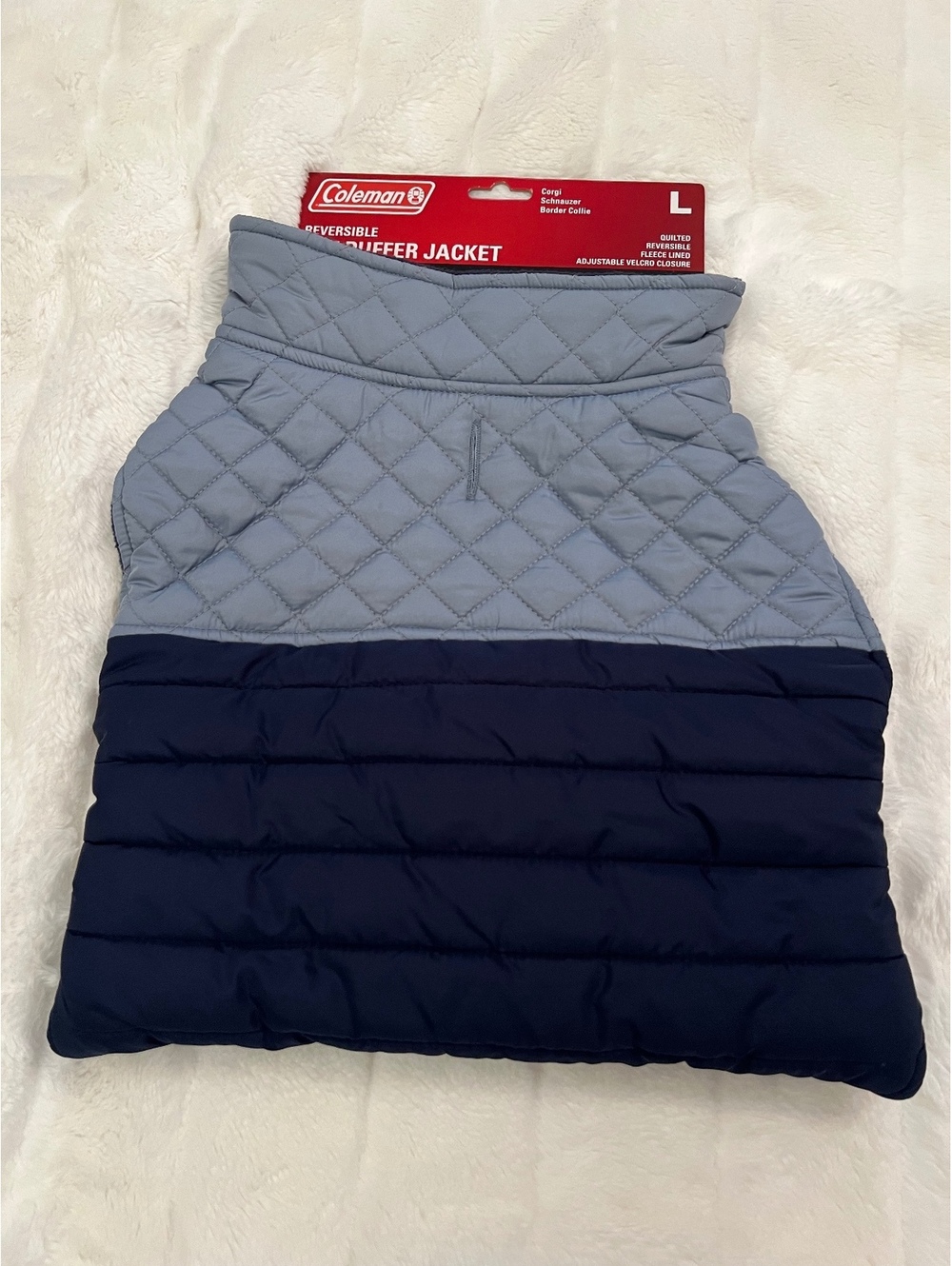 NEW Coleman NAVY Quilted Reversible LARGE Dog Puffer Fleece Lined Adjustable